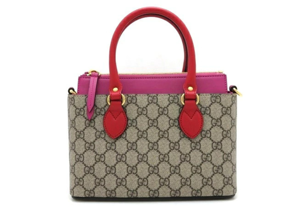 Gucci Bag Shoulder Handbag GG Supreme Beige Cream Hibiscus Red Pink